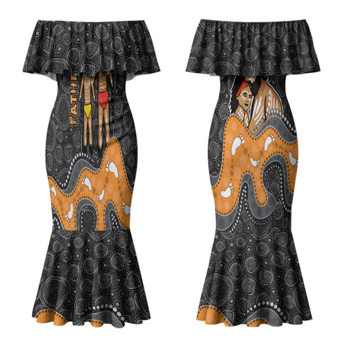 Australia Aboriginal Fathers Day Couples Matching Mermaid Dress and Hawaiian Shirt Indigenous Dot Art - Family Footprint