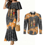 Australia Aboriginal Fathers Day Couples Matching Mermaid Dress and Long Sleeve Button Shirt Indigenous Dot Art - Family Footprint