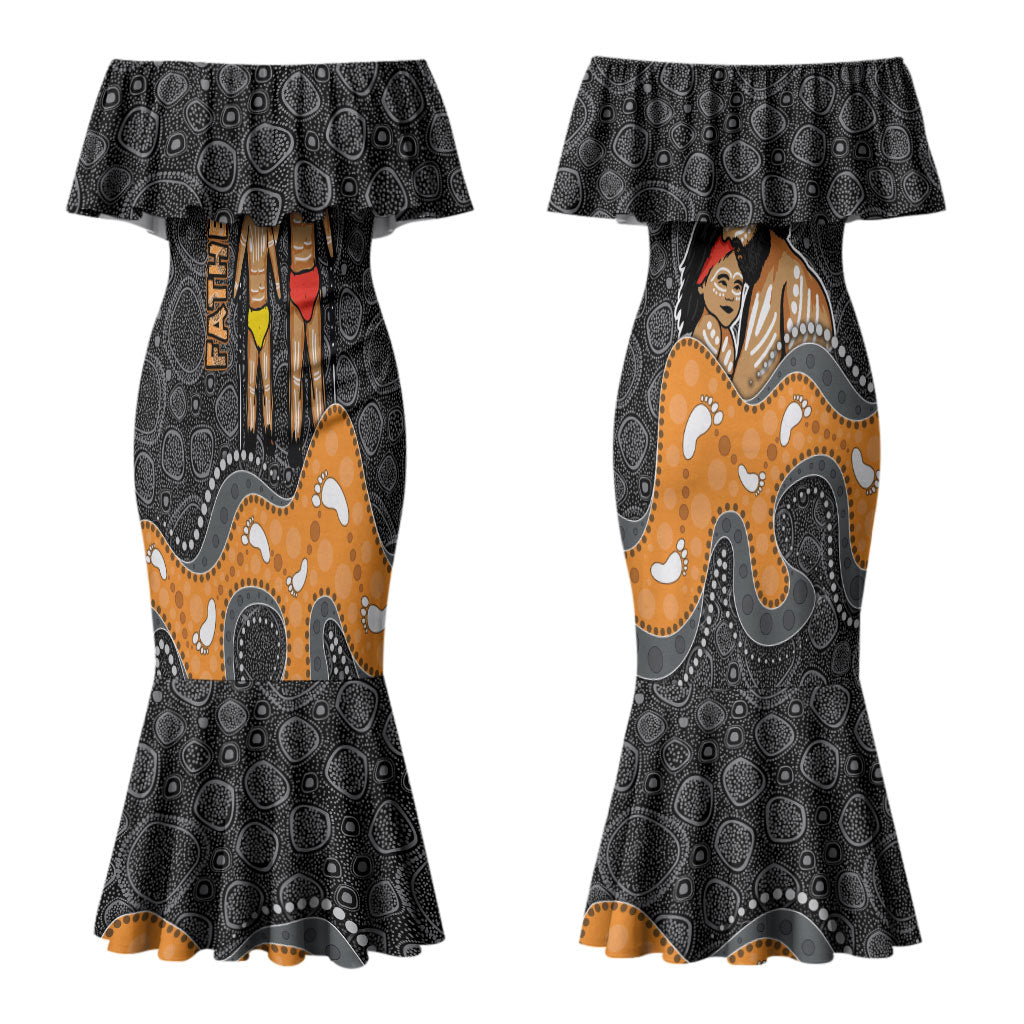 Australia Aboriginal Fathers Day Couples Matching Mermaid Dress and Long Sleeve Button Shirt Indigenous Dot Art - Family Footprint