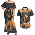 Australia Aboriginal Fathers Day Couples Matching Off Shoulder Maxi Dress and Hawaiian Shirt Indigenous Dot Art - Family Footprint