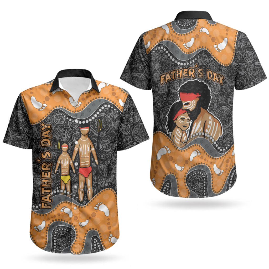Australia Aboriginal Fathers Day Couples Matching Off Shoulder Maxi Dress and Hawaiian Shirt Indigenous Dot Art - Family Footprint