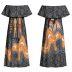 Australia Aboriginal Fathers Day Couples Matching Off Shoulder Maxi Dress and Hawaiian Shirt Indigenous Dot Art - Family Footprint