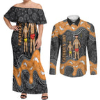 Australia Aboriginal Fathers Day Couples Matching Off Shoulder Maxi Dress and Long Sleeve Button Shirt Indigenous Dot Art - Family Footprint