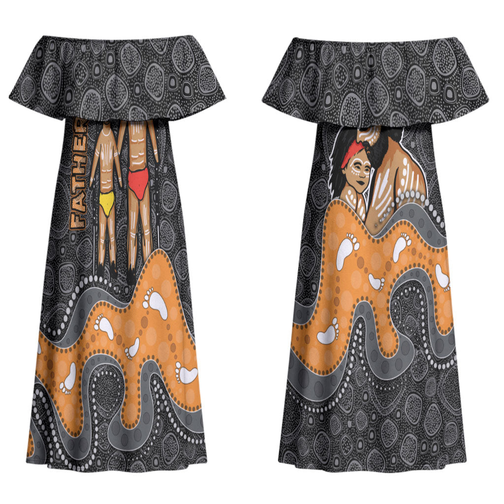 Australia Aboriginal Fathers Day Couples Matching Off Shoulder Maxi Dress and Long Sleeve Button Shirt Indigenous Dot Art - Family Footprint