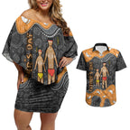 Australia Aboriginal Fathers Day Couples Matching Off Shoulder Short Dress and Hawaiian Shirt Indigenous Dot Art - Family Footprint