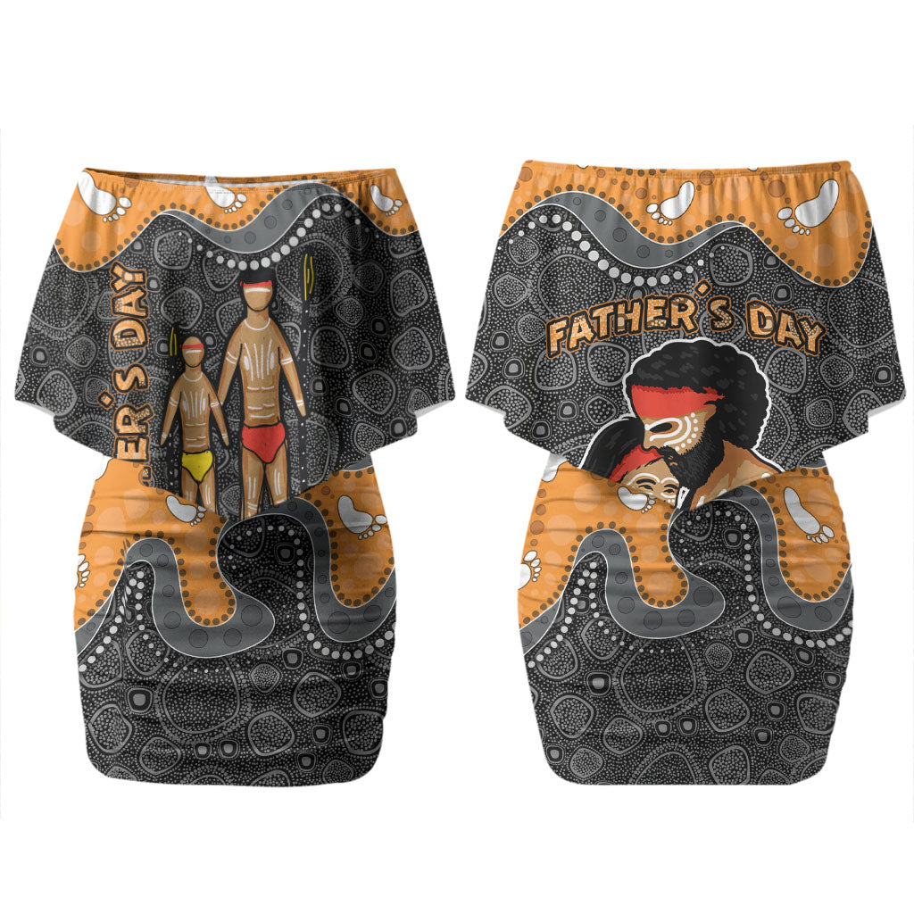 Australia Aboriginal Fathers Day Couples Matching Off Shoulder Short Dress and Hawaiian Shirt Indigenous Dot Art - Family Footprint