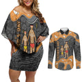 Australia Aboriginal Fathers Day Couples Matching Off Shoulder Short Dress and Long Sleeve Button Shirt Indigenous Dot Art - Family Footprint