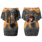 Australia Aboriginal Fathers Day Couples Matching Off Shoulder Short Dress and Long Sleeve Button Shirt Indigenous Dot Art - Family Footprint