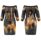 Australia Aboriginal Fathers Day Couples Matching Off The Shoulder Long Sleeve Dress and Hawaiian Shirt Indigenous Dot Art - Family Footprint