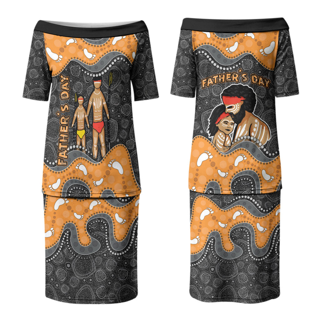 Australia Aboriginal Fathers Day Couples Matching Puletasi and Hawaiian Shirt Indigenous Dot Art - Family Footprint