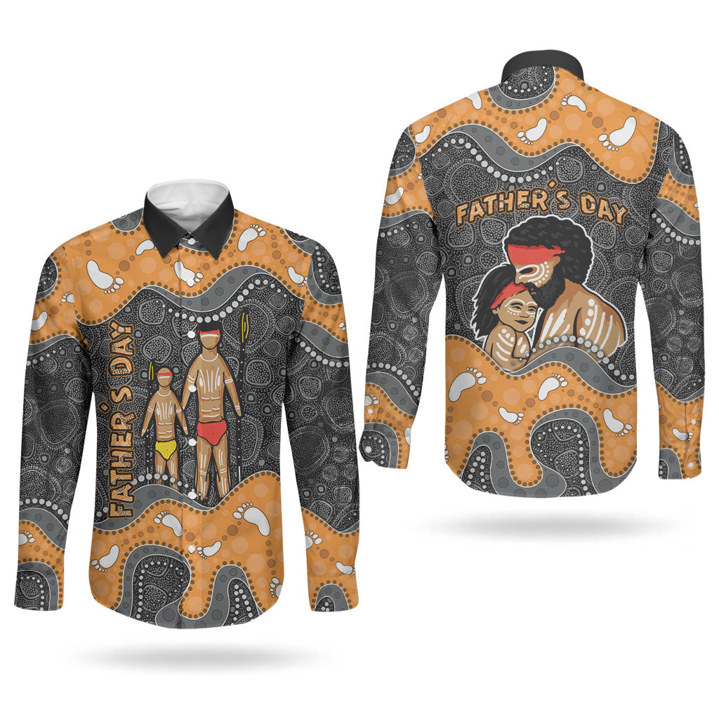 Australia Aboriginal Fathers Day Couples Matching Puletasi and Long Sleeve Button Shirt Indigenous Dot Art - Family Footprint