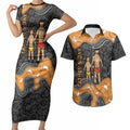 Australia Aboriginal Fathers Day Couples Matching Short Sleeve Bodycon Dress and Hawaiian Shirt Indigenous Dot Art - Family Footprint