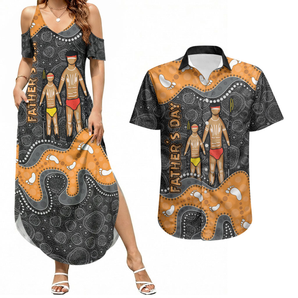 Australia Aboriginal Fathers Day Couples Matching Summer Maxi Dress and Hawaiian Shirt Indigenous Dot Art - Family Footprint