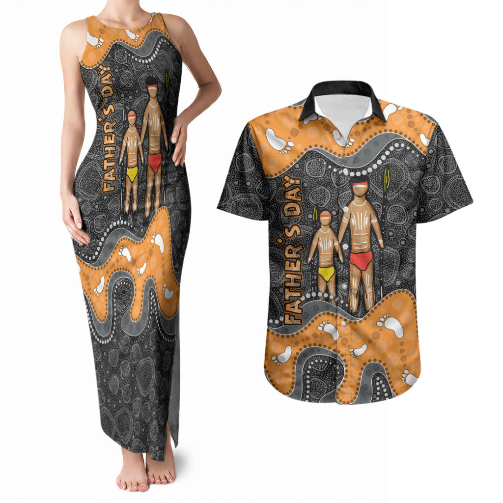 Australia Aboriginal Fathers Day Couples Matching Tank Maxi Dress and Hawaiian Shirt Indigenous Dot Art - Family Footprint