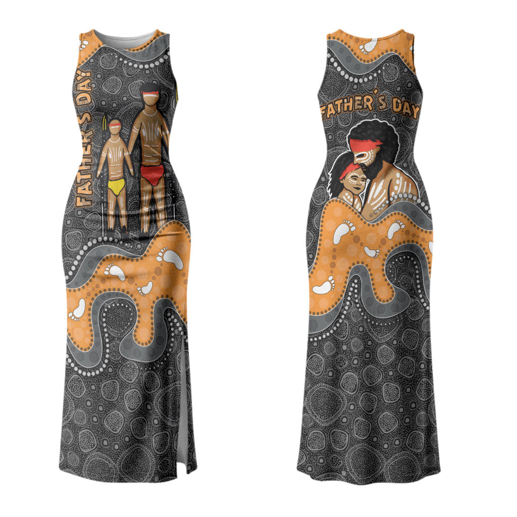 Australia Aboriginal Fathers Day Couples Matching Tank Maxi Dress and Hawaiian Shirt Indigenous Dot Art - Family Footprint