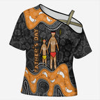 Australia Aboriginal Fathers Day Cross Shoulder Shirt Indigenous Dot Art - Family Footprint