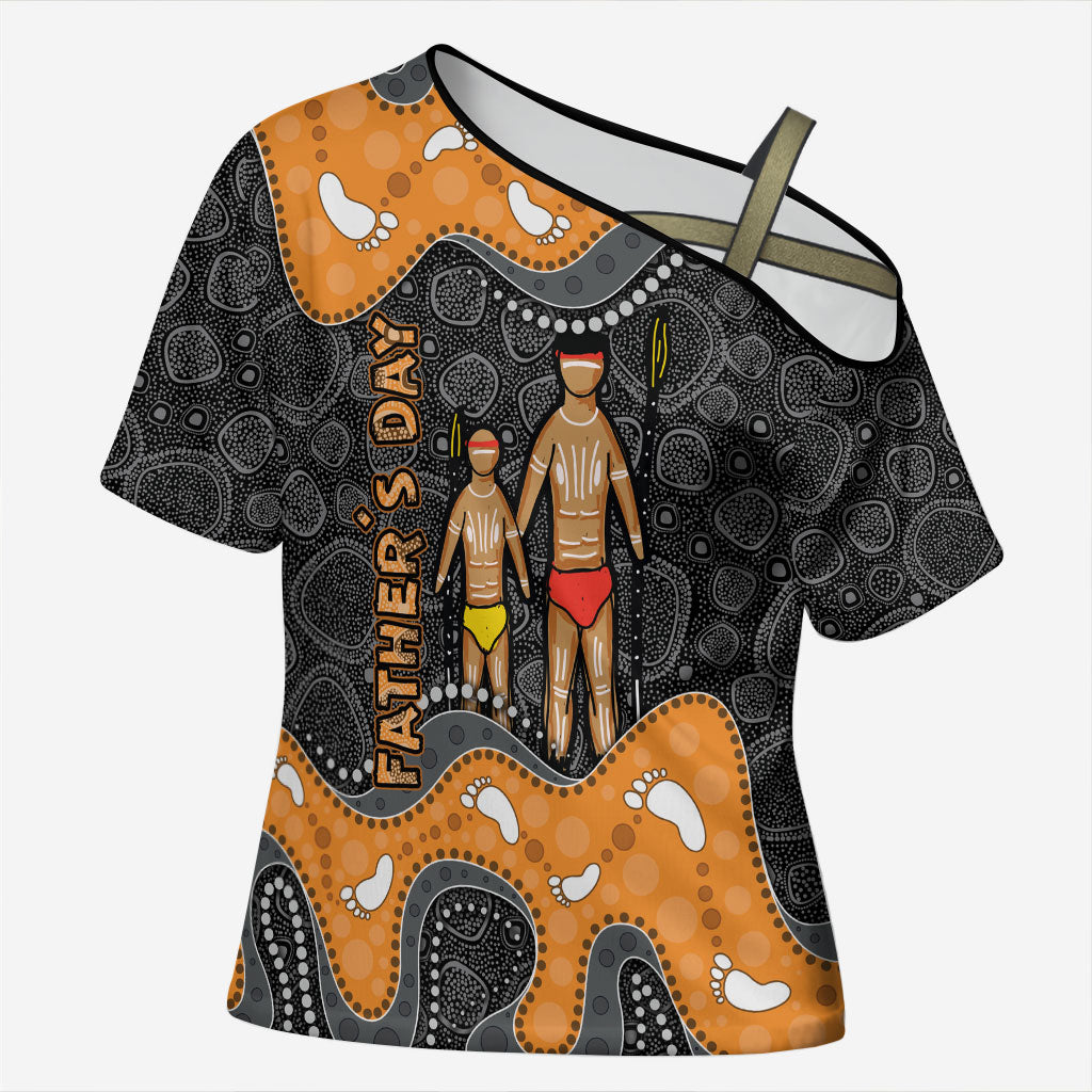 Australia Aboriginal Fathers Day Cross Shoulder Shirt Indigenous Dot Art - Family Footprint