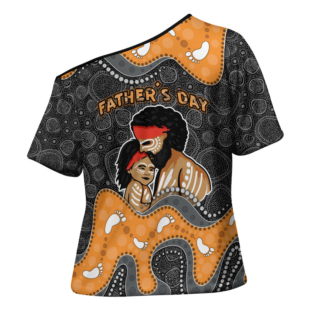 Australia Aboriginal Fathers Day Cross Shoulder Shirt Indigenous Dot Art - Family Footprint