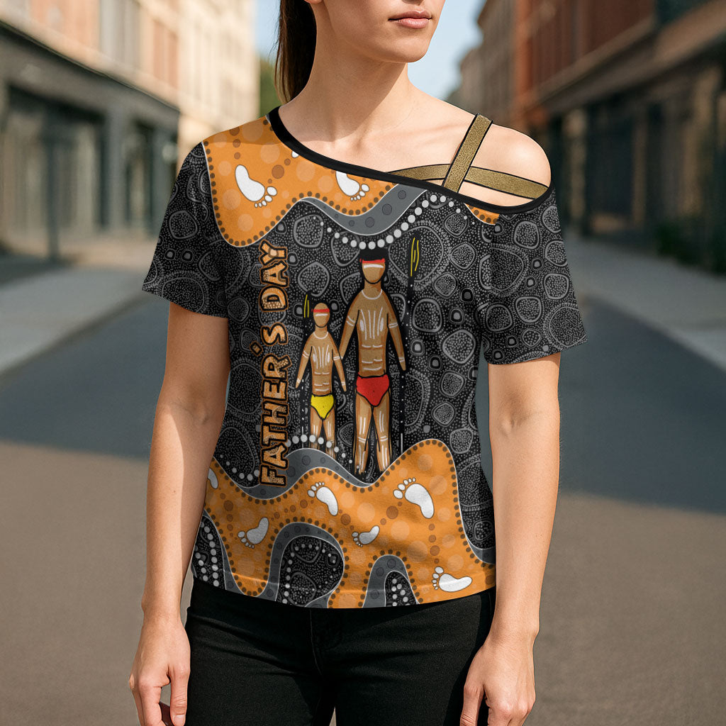 Australia Aboriginal Fathers Day Cross Shoulder Shirt Indigenous Dot Art - Family Footprint