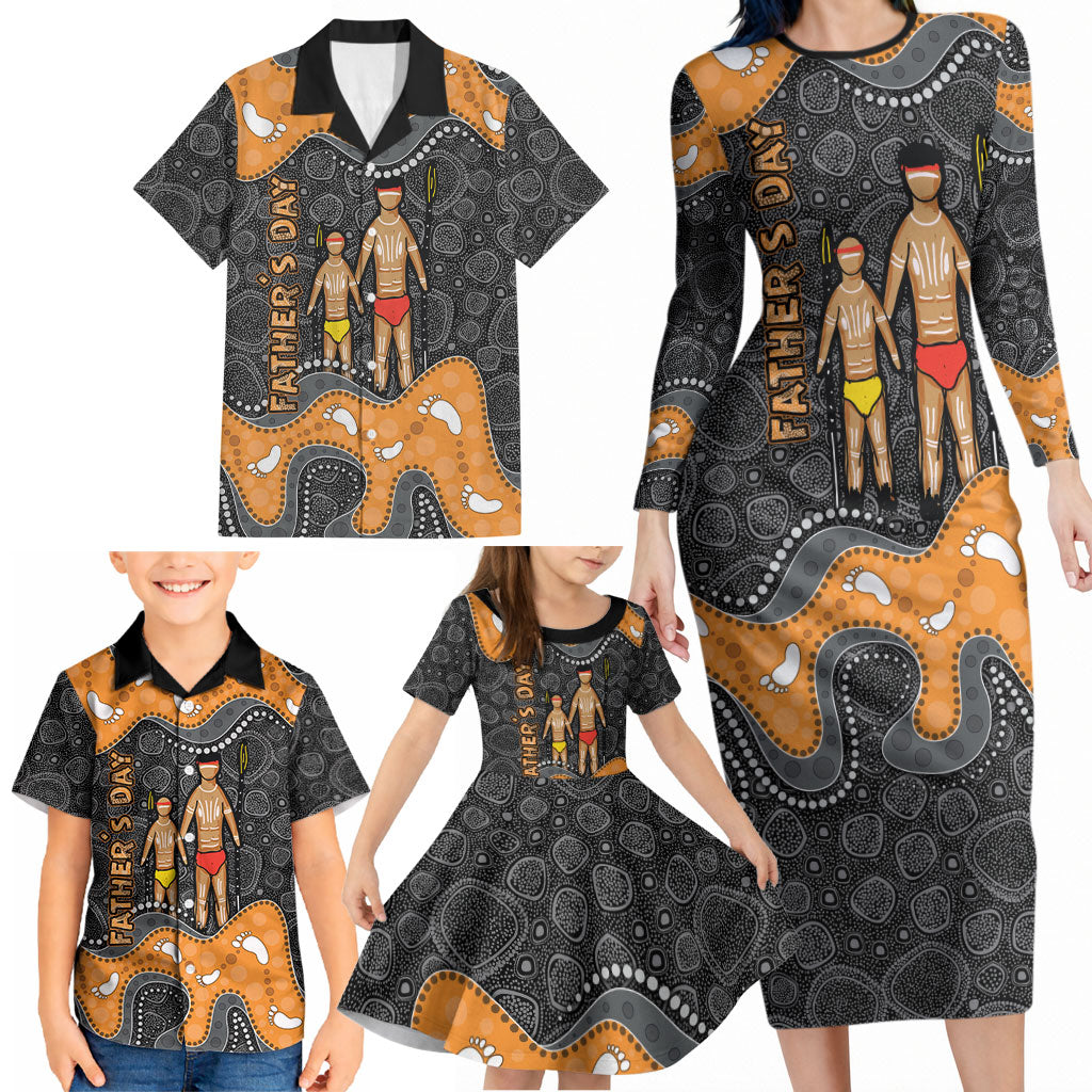 Australia Aboriginal Fathers Day Family Matching Long Sleeve Bodycon Dress and Hawaiian Shirt Indigenous Dot Art - Family Footprint