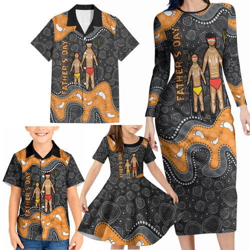 Australia Aboriginal Fathers Day Family Matching Long Sleeve Bodycon Dress and Hawaiian Shirt Indigenous Dot Art - Family Footprint