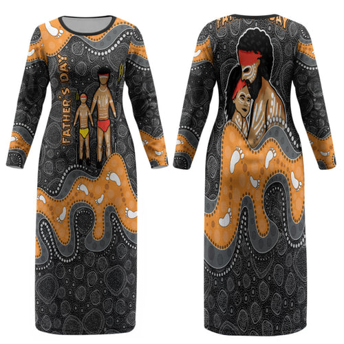 Australia Aboriginal Fathers Day Family Matching Long Sleeve Bodycon Dress and Hawaiian Shirt Indigenous Dot Art - Family Footprint