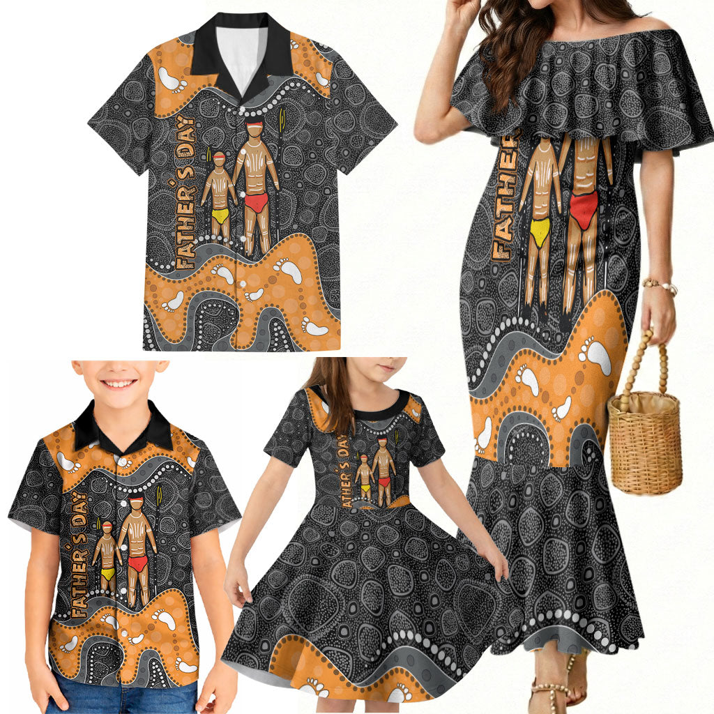 Australia Aboriginal Fathers Day Family Matching Mermaid Dress and Hawaiian Shirt Indigenous Dot Art - Family Footprint