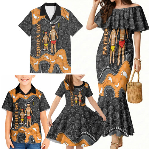 Australia Aboriginal Fathers Day Family Matching Mermaid Dress and Hawaiian Shirt Indigenous Dot Art - Family Footprint