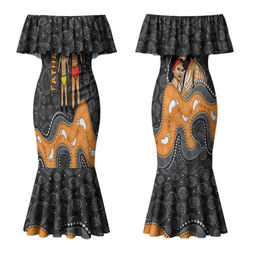 Australia Aboriginal Fathers Day Family Matching Mermaid Dress and Hawaiian Shirt Indigenous Dot Art - Family Footprint