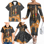 Australia Aboriginal Fathers Day Family Matching Off The Shoulder Long Sleeve Dress and Hawaiian Shirt Indigenous Dot Art - Family Footprint
