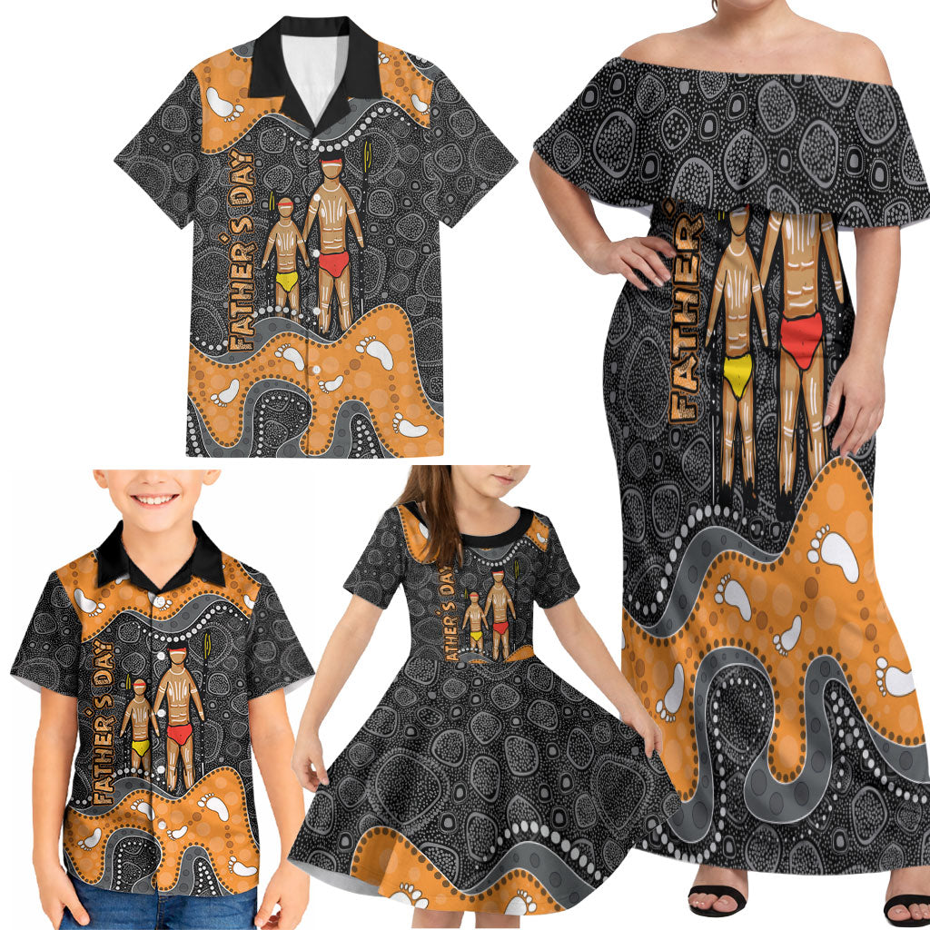 Australia Aboriginal Fathers Day Family Matching Off Shoulder Maxi Dress and Hawaiian Shirt Indigenous Dot Art - Family Footprint