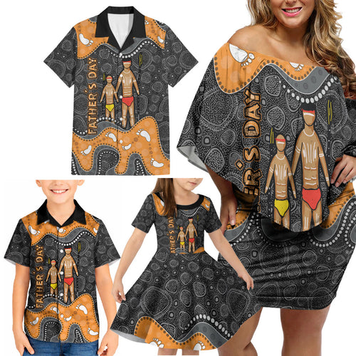 Australia Aboriginal Fathers Day Family Matching Off Shoulder Short Dress and Hawaiian Shirt Indigenous Dot Art - Family Footprint