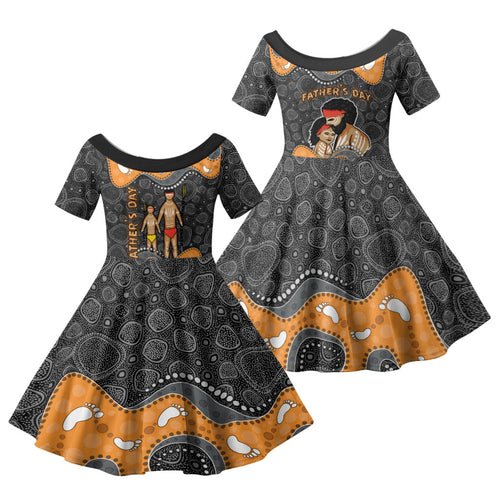 Australia Aboriginal Fathers Day Family Matching Off Shoulder Short Dress and Hawaiian Shirt Indigenous Dot Art - Family Footprint