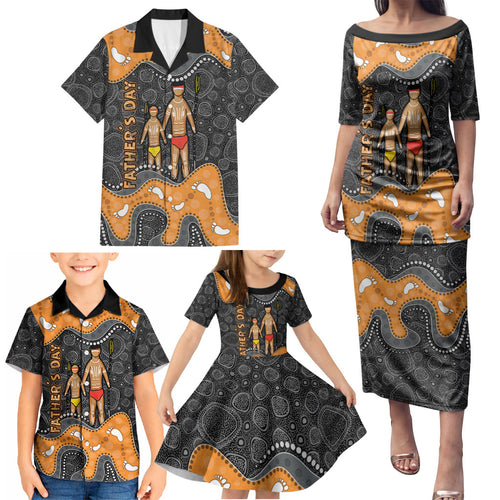 Australia Aboriginal Fathers Day Family Matching Puletasi and Hawaiian Shirt Indigenous Dot Art - Family Footprint