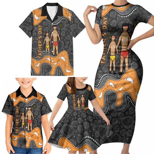 Australia Aboriginal Fathers Day Family Matching Short Sleeve Bodycon Dress and Hawaiian Shirt Indigenous Dot Art - Family Footprint