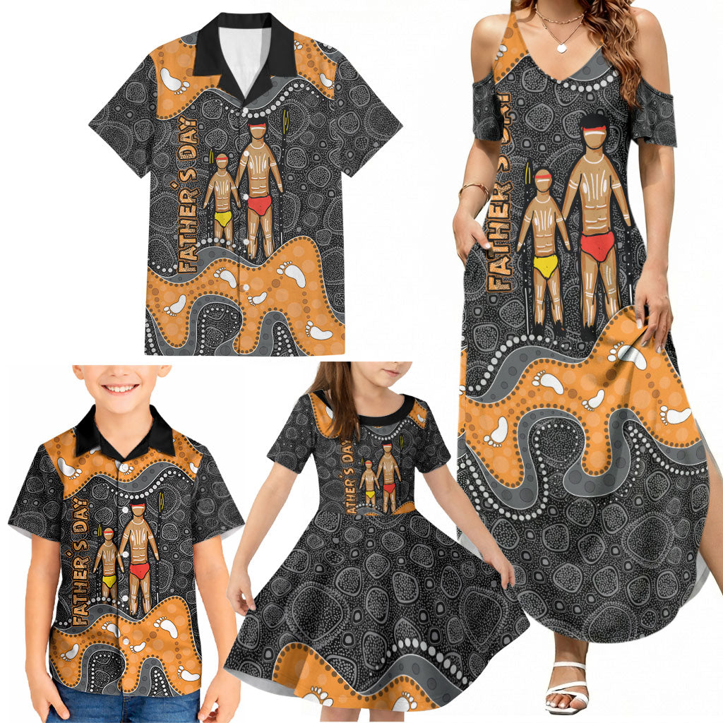 Australia Aboriginal Fathers Day Family Matching Summer Maxi Dress and Hawaiian Shirt Indigenous Dot Art - Family Footprint