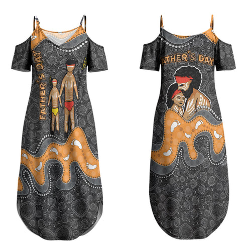 Australia Aboriginal Fathers Day Family Matching Summer Maxi Dress and Hawaiian Shirt Indigenous Dot Art - Family Footprint