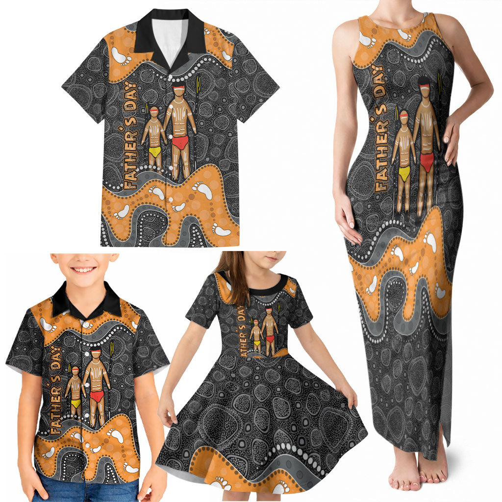 Australia Aboriginal Fathers Day Family Matching Tank Maxi Dress and Hawaiian Shirt Indigenous Dot Art - Family Footprint