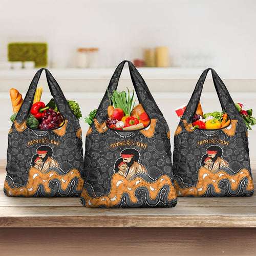 Australia Aboriginal Fathers Day Grocery Bag Indigenous Dot Art - Family Footprint