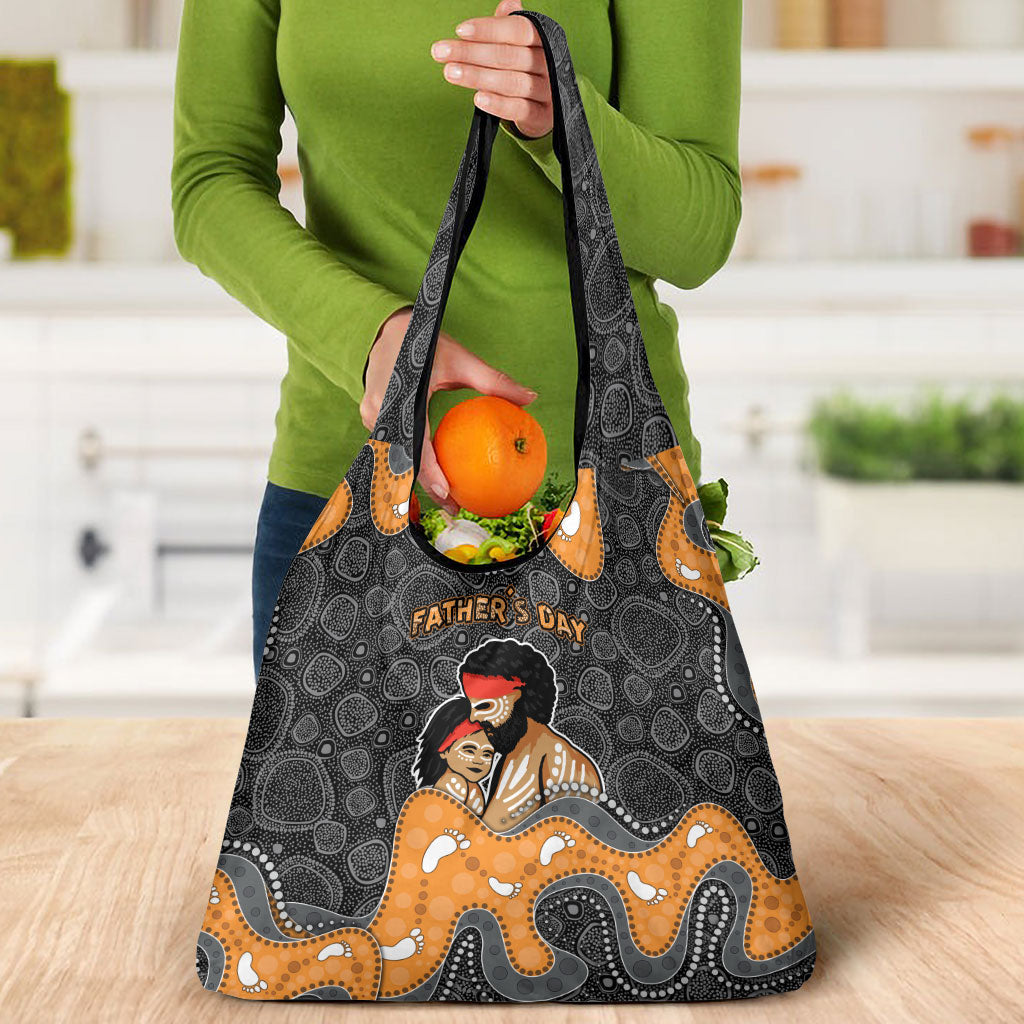 Australia Aboriginal Fathers Day Grocery Bag Indigenous Dot Art - Family Footprint