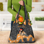 Australia Aboriginal Fathers Day Grocery Bag Indigenous Dot Art - Family Footprint