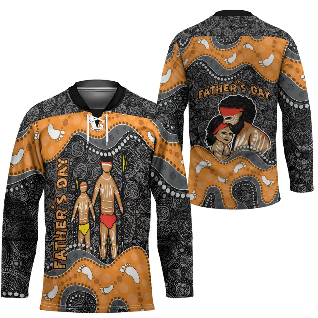 Australia Aboriginal Fathers Day Hockey Jersey Indigenous Dot Art - Family Footprint