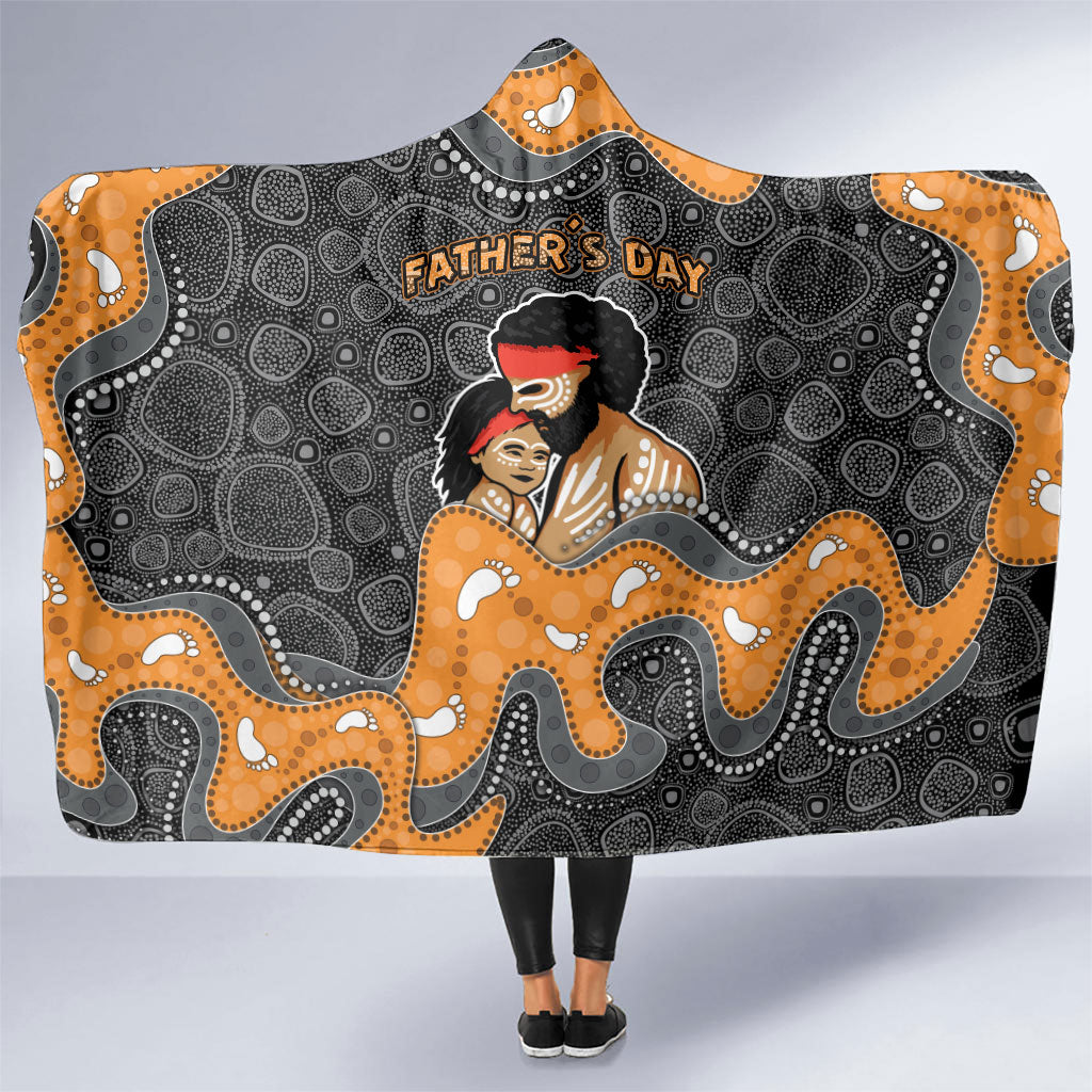 Australia Aboriginal Fathers Day Hooded Blanket Indigenous Dot Art - Family Footprint