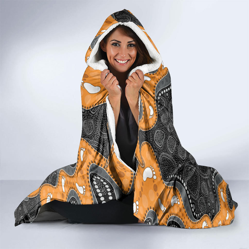 Australia Aboriginal Fathers Day Hooded Blanket Indigenous Dot Art - Family Footprint