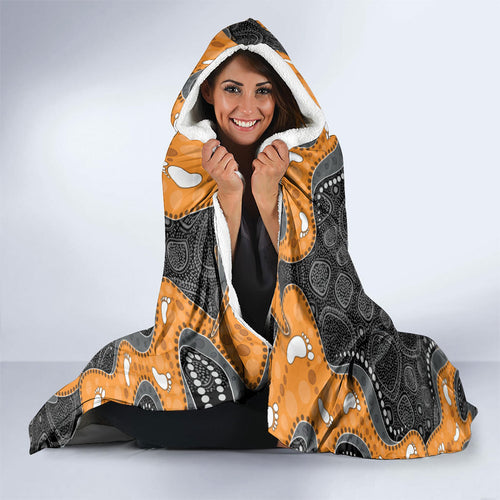 Australia Aboriginal Fathers Day Hooded Blanket Indigenous Dot Art - Family Footprint