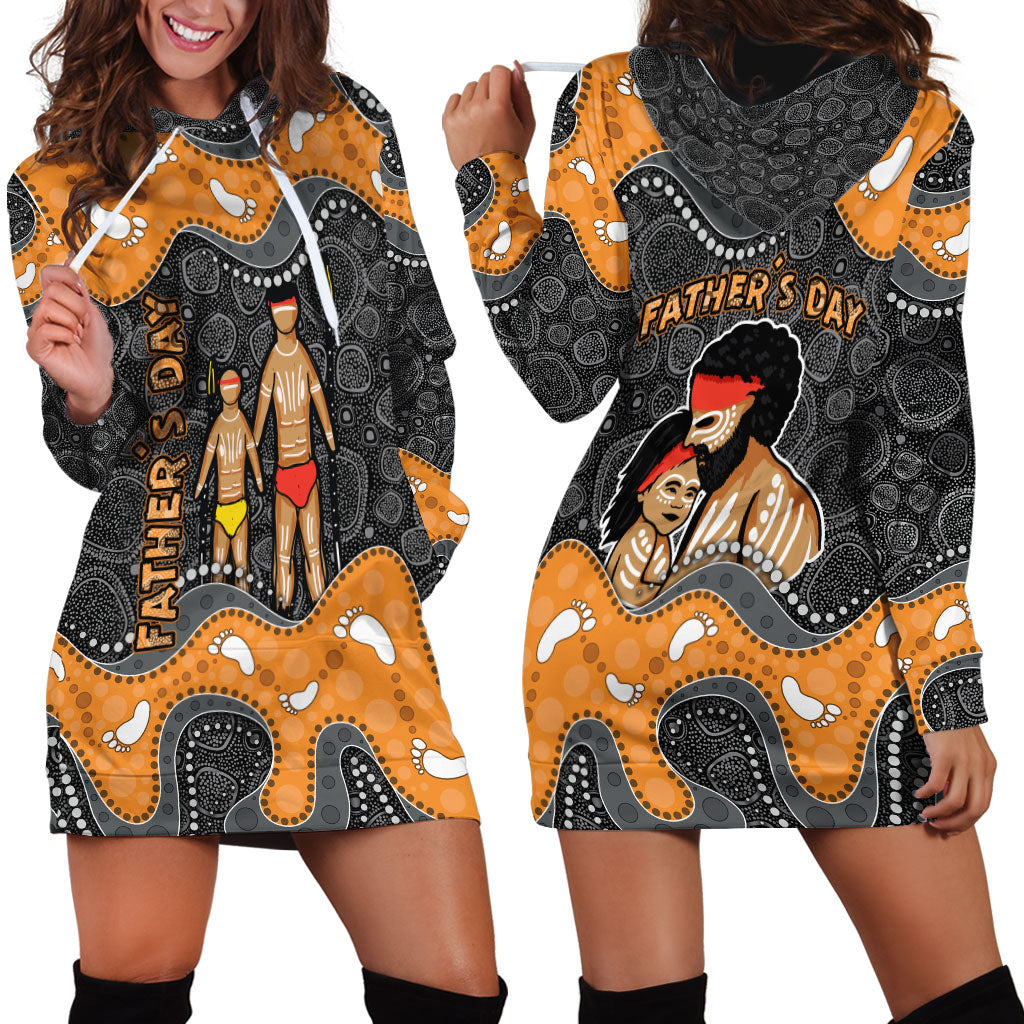 Australia Aboriginal Fathers Day Hoodie Dress Indigenous Dot Art - Family Footprint