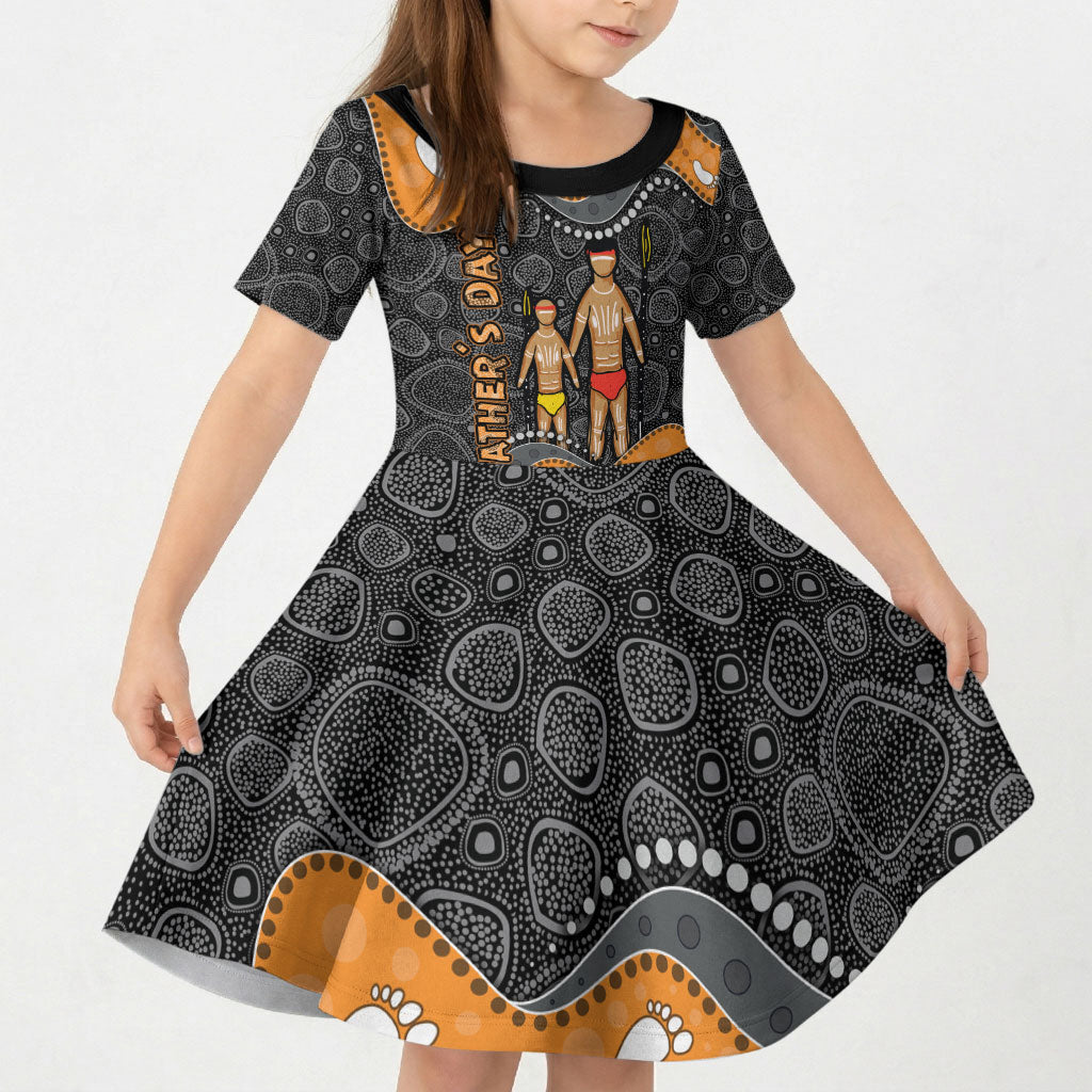 Australia Aboriginal Fathers Day Kid Short Sleeve Dress Indigenous Dot Art - Family Footprint
