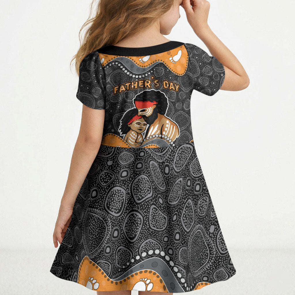 Australia Aboriginal Fathers Day Kid Short Sleeve Dress Indigenous Dot Art - Family Footprint