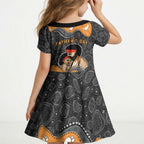 Australia Aboriginal Fathers Day Kid Short Sleeve Dress Indigenous Dot Art - Family Footprint