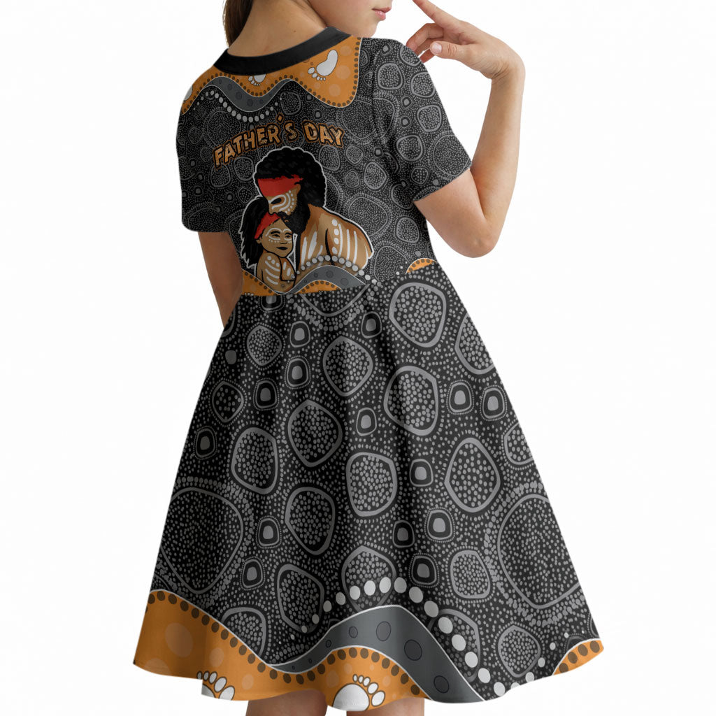Australia Aboriginal Fathers Day Kid Short Sleeve Dress Indigenous Dot Art - Family Footprint